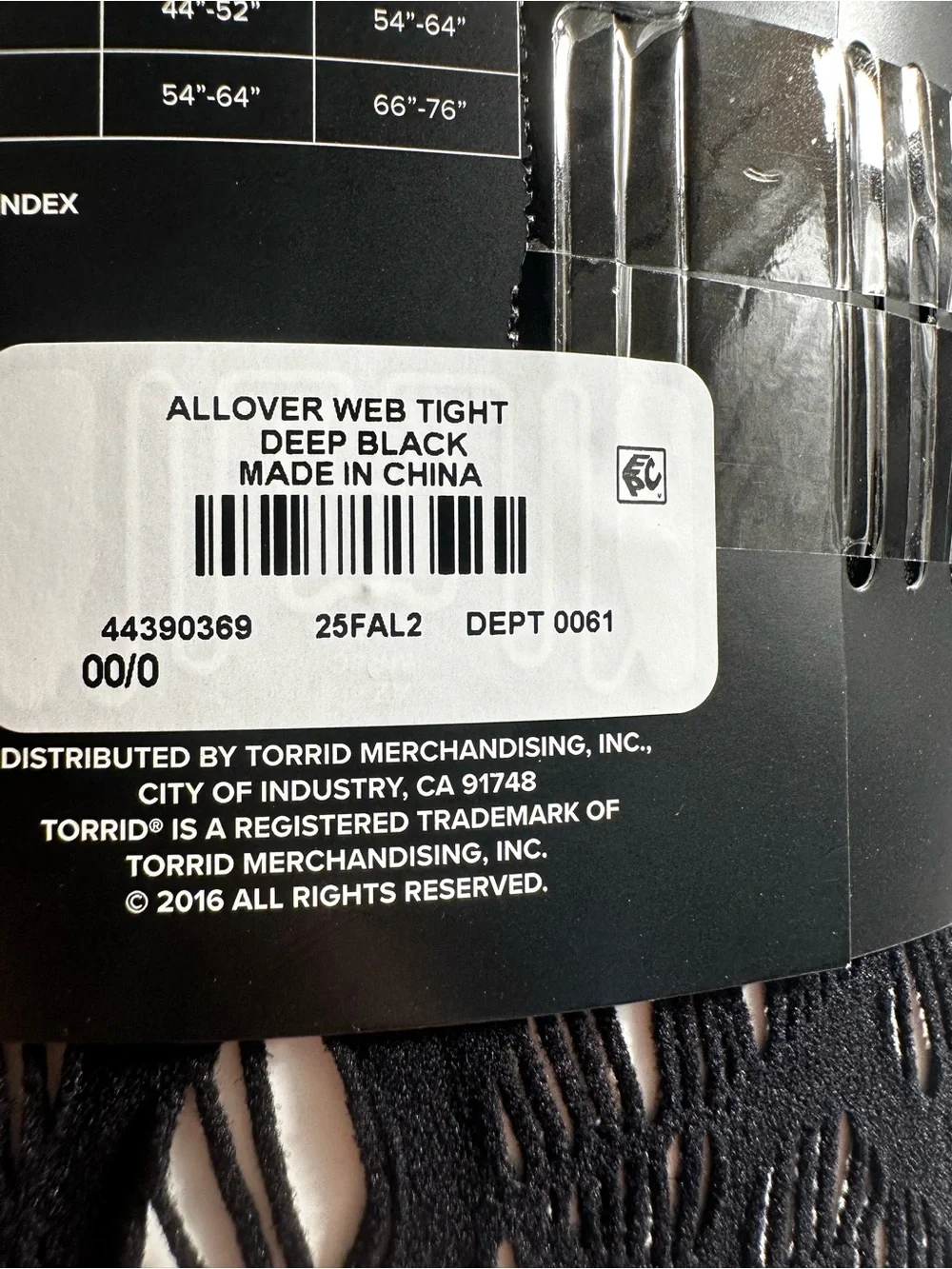 A38. Torrid Black All Over Web Tight - 00/0 size 10-12